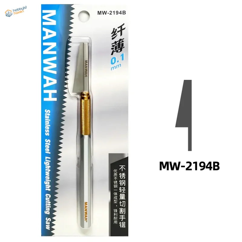 Ultra-thin stainless steel modeling saw with gold grip for controlled cuts
