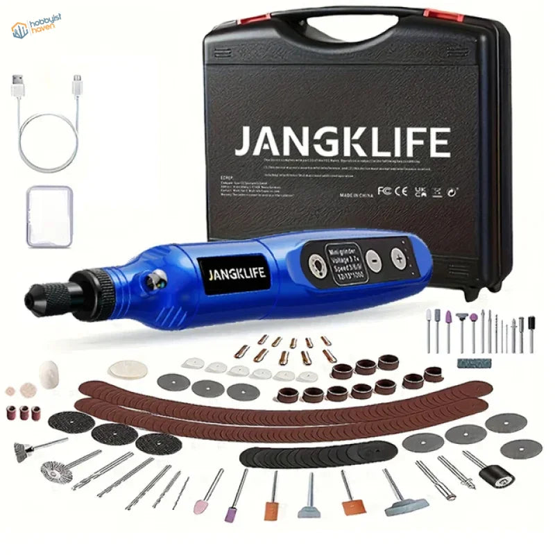 Blue Jangklife USB rechargeable mini electric drill with bits and pads