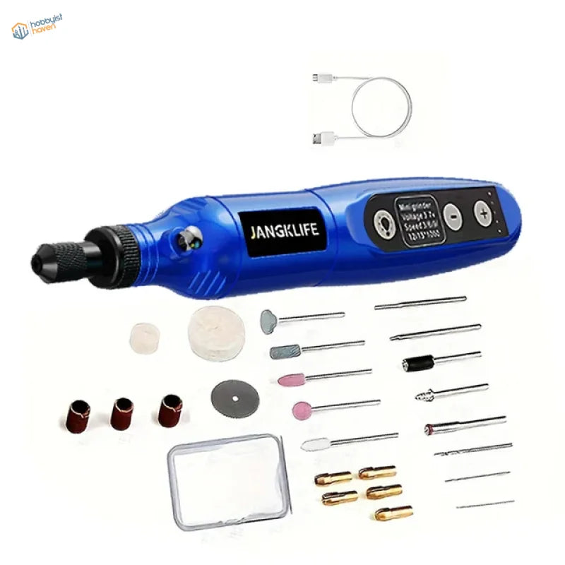 USB rechargeable Blue Jangklife mini electric drill with attachments