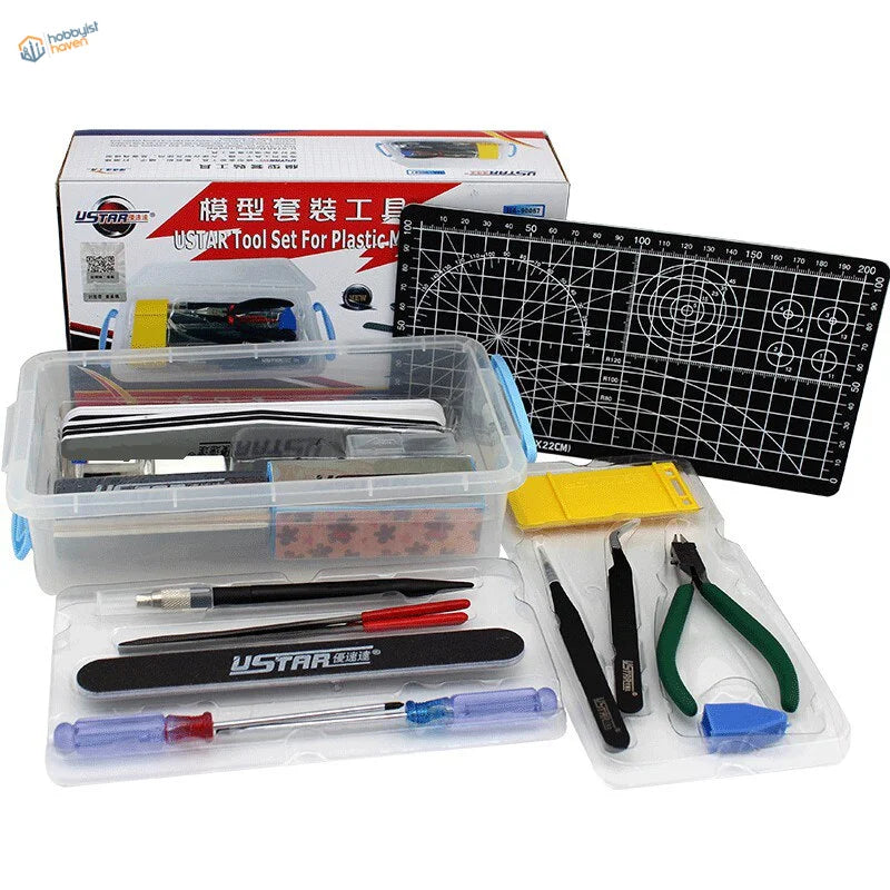 Ustar 19-in-1 scale modeling toolset with clear case and tools