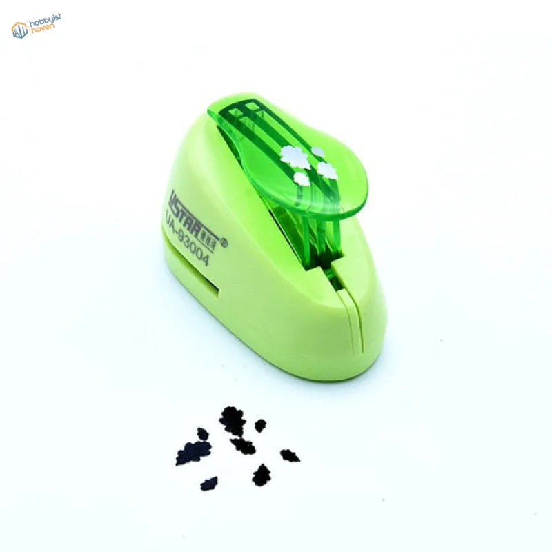 Bright lime green UStar tree leaf maker with translucent top and floral decals