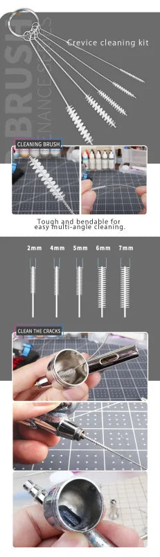 UStar airbrush cleaning toolset with flexible multi-angle brush tips for crevice cleaning