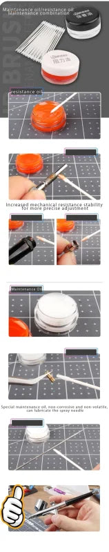 UStar airbrush cleaning toolset with precision oils for parts handling