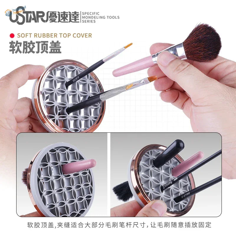 UStar electric brush washer with rose gold-trimmed round holder