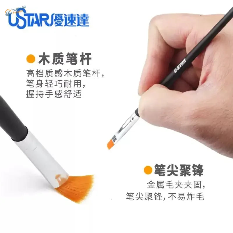 Ustar professional brush set with black handle, white barrel, orange bristles