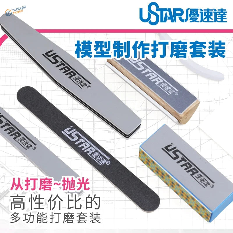 Silver and black UStar sanding tools set with branded sanding sticks