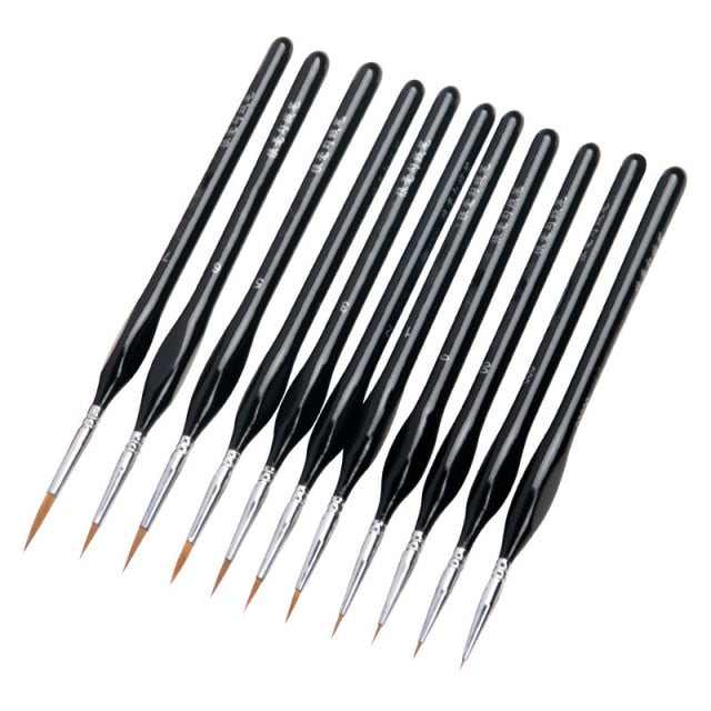 Triangular handle precision brushes set of 10 with black handles