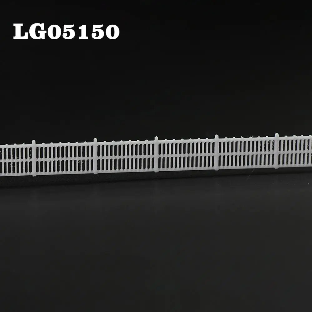 N scale white plastic picket fence wall with vertical slats and lattice-top posts for station platform use 1 metre set