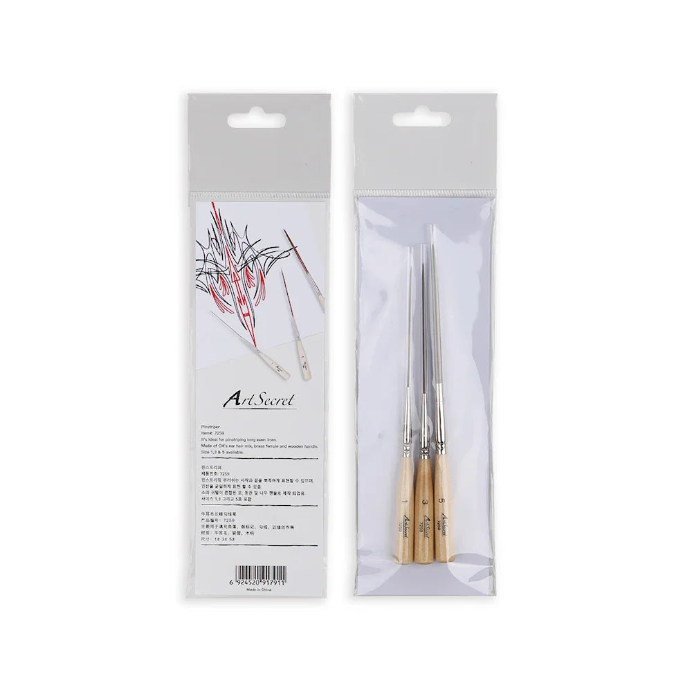 Extra-long liner brushes with wooden handles in clear sleeves for scale modeling