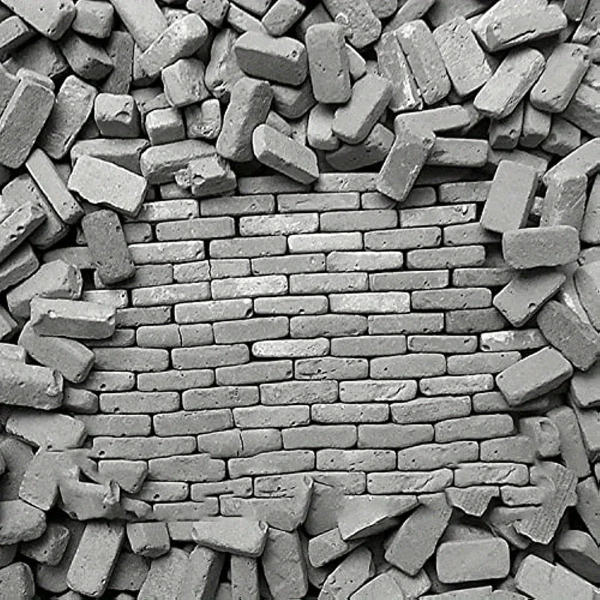 A gray brick wall section made from 200pcs miniature bricks for diorama scenery ideal as model building tools