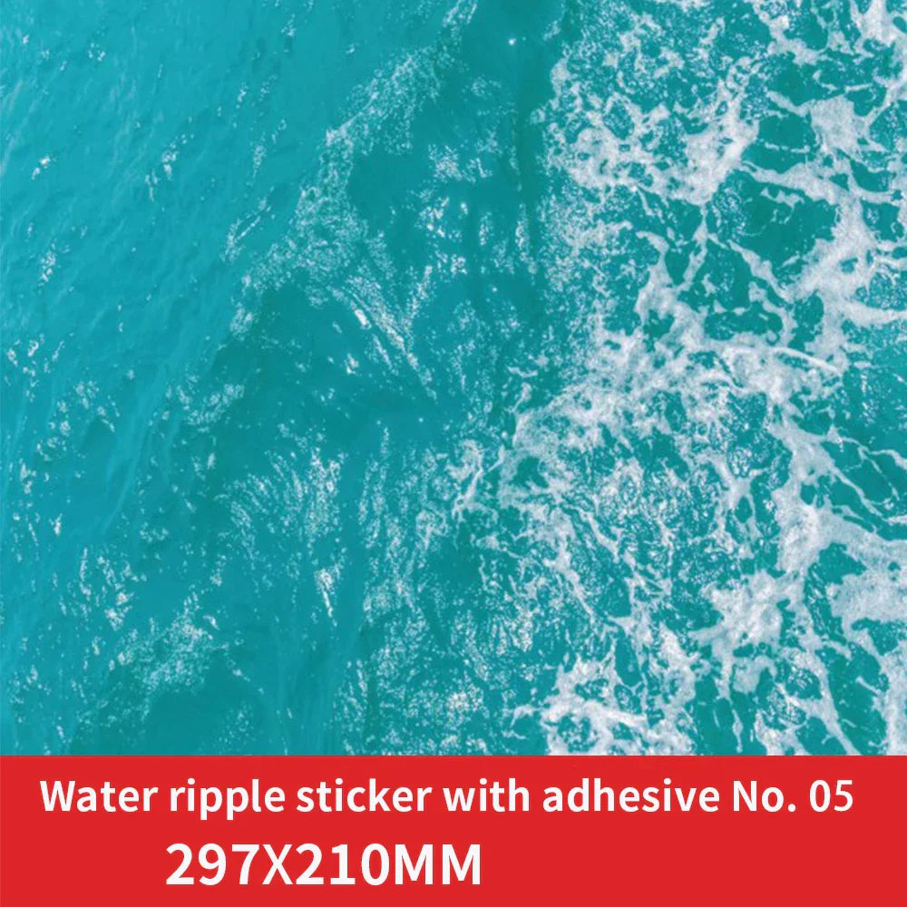 3pcs water ripple effect stickers with turquoise adhesive back, 297x210mm
