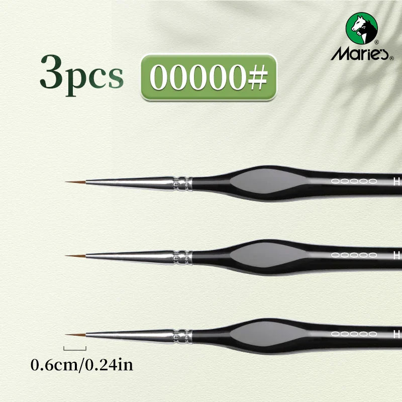 Set of three extra fine 5/0 brushes with black handles