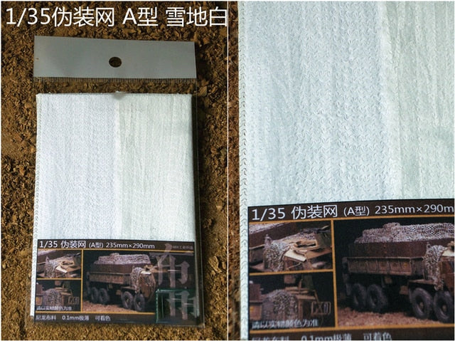 White 1/35 scale A-type camouflage nets, 235mm x 290mm for scale modeling