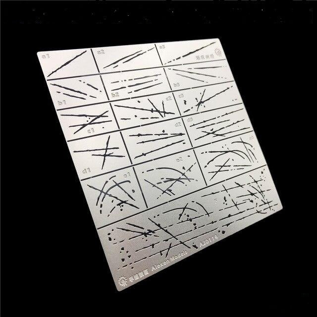 Silver scratches effects stencils stamping plate with intricate grid patterns