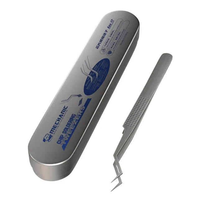 Silver fine tweezers with case for scale modeling tools