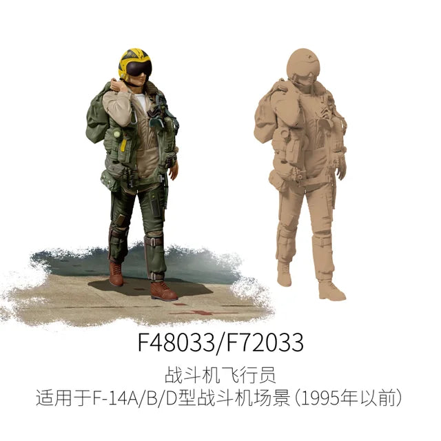 1/48 scale pilot figure for F-35 model in yellow helmet, olive suit