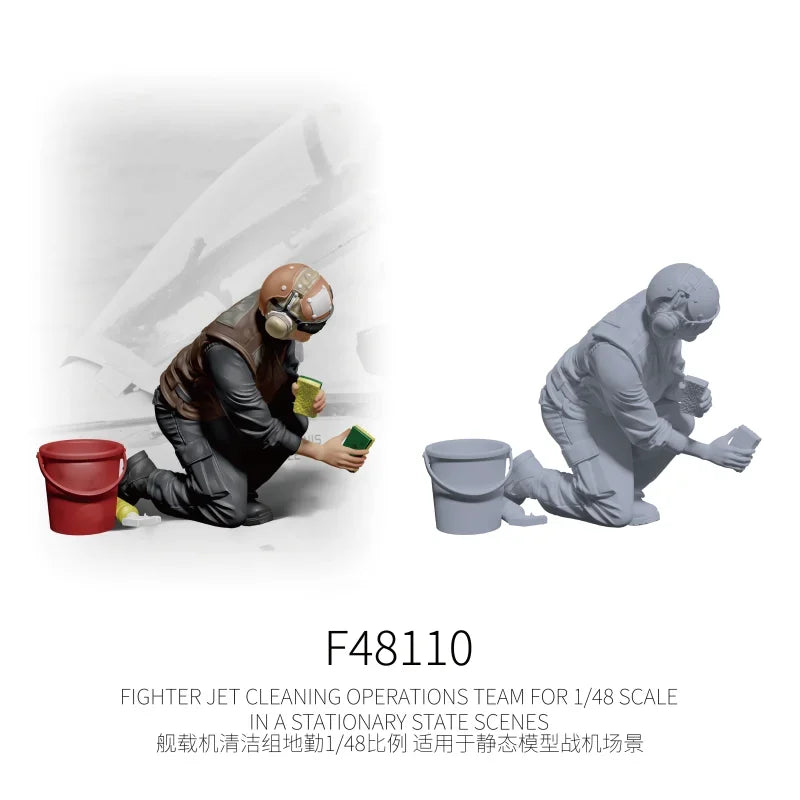 1/48 3D-printed flight deck crew cleaning fighter jet set