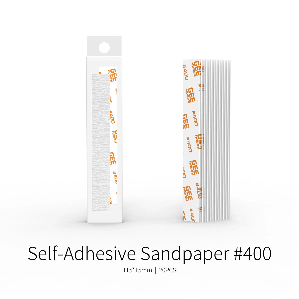 White self-adhesive sandpaper grits x 20pcs in orange branded sleeve for modeling with bonus toy kit and sanding sticks