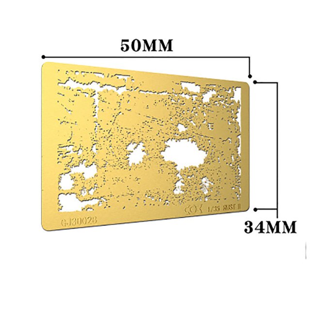 Gold rectangular corrosion stencil for scale modeling tools