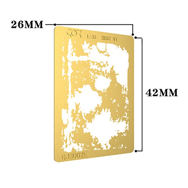 Gold corrosion stencil with rust pattern for scale modeling tools