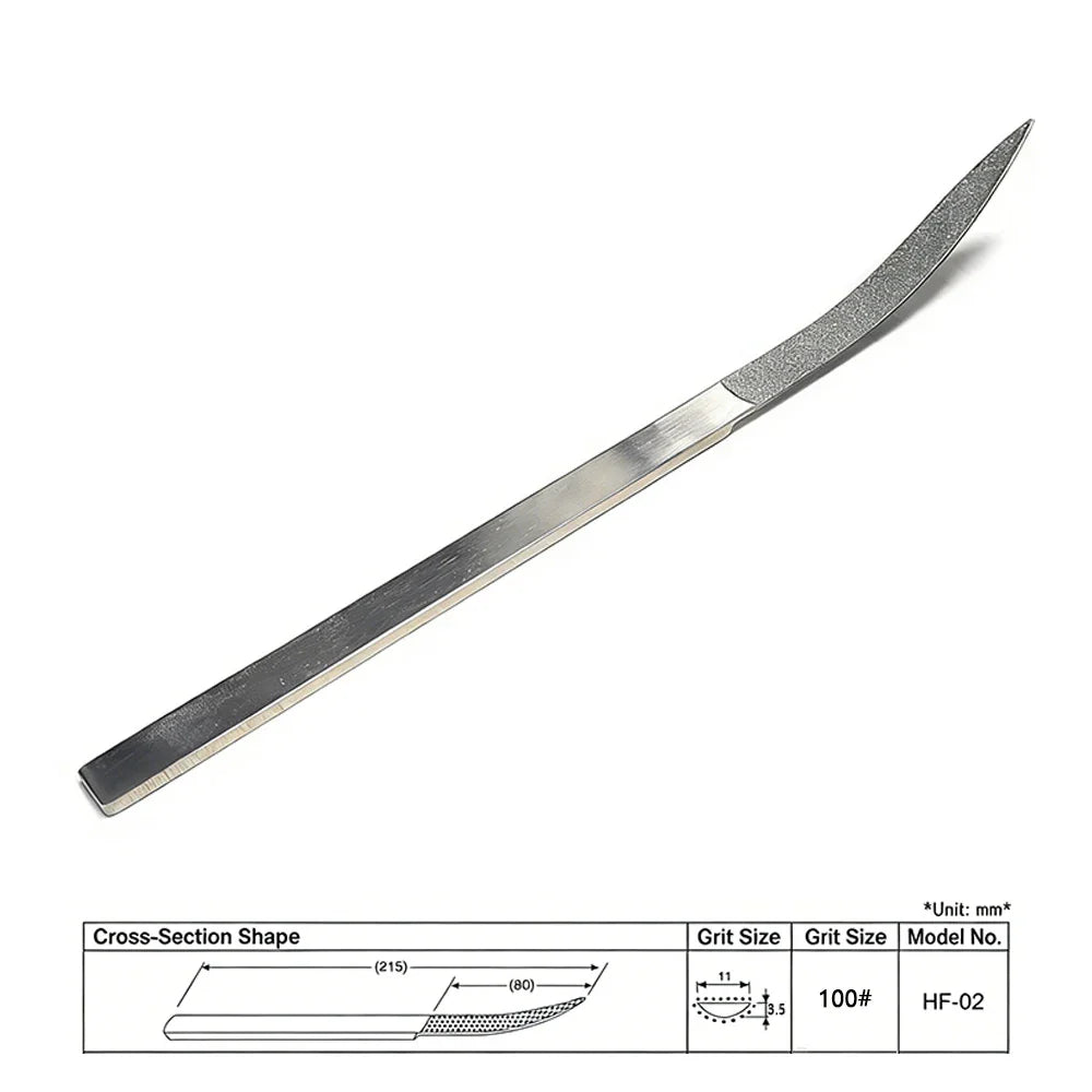 Silver metal nail file with diamond abrasive curved surface and smooth handle for scale modeling tools and model building tools