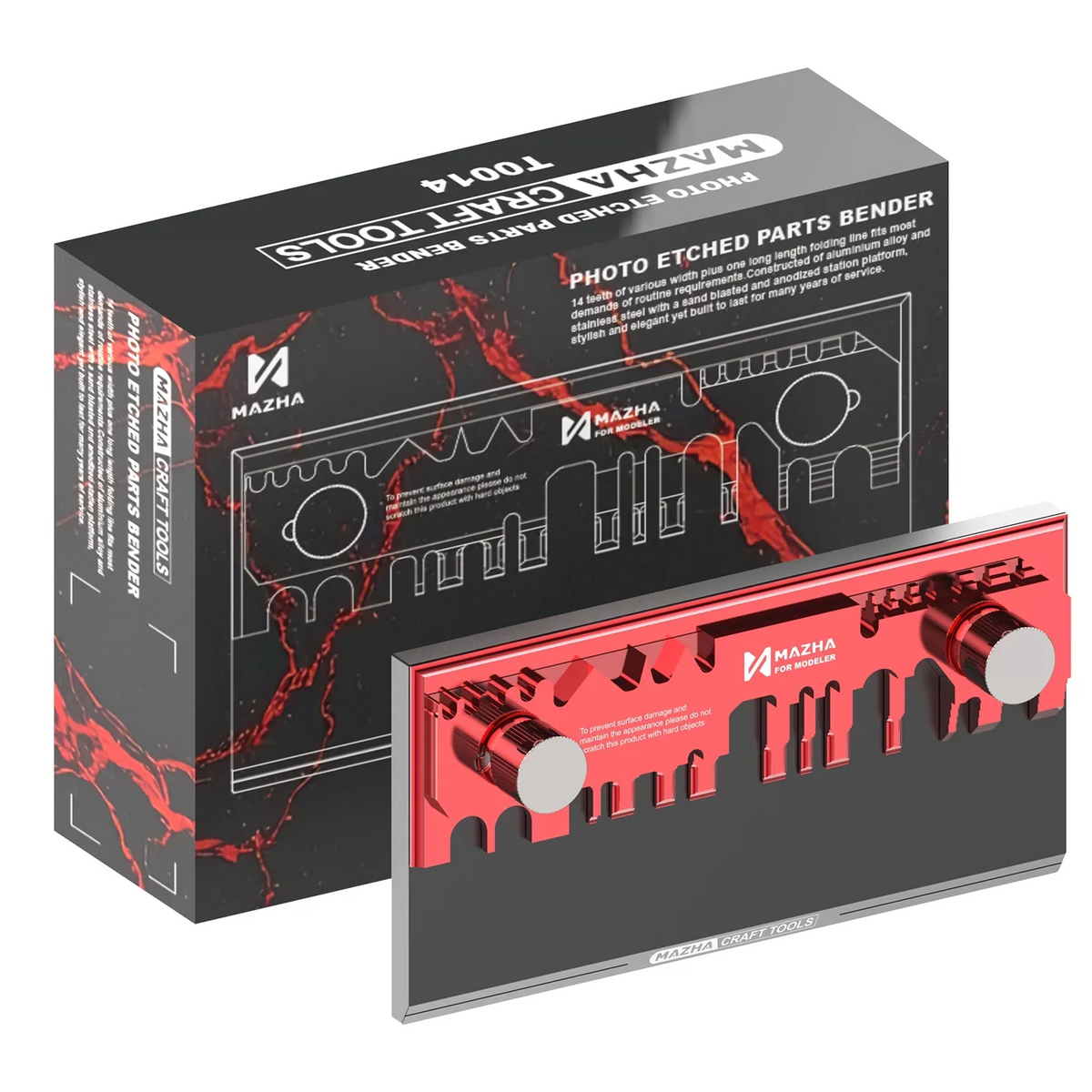 Mazha photo-etch parts bender is a red and black steel tool designed for precise scale modeling and model building tasks