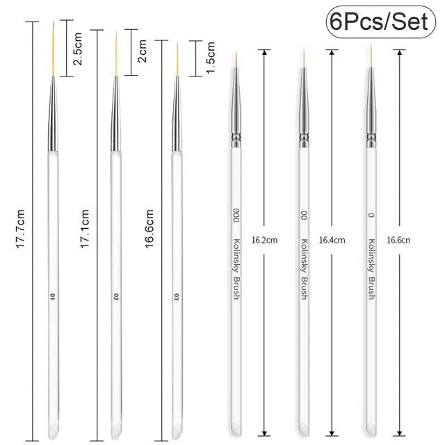 Set of 6 extra-long fine brushes with kolinsky bristles, precision hobby tools