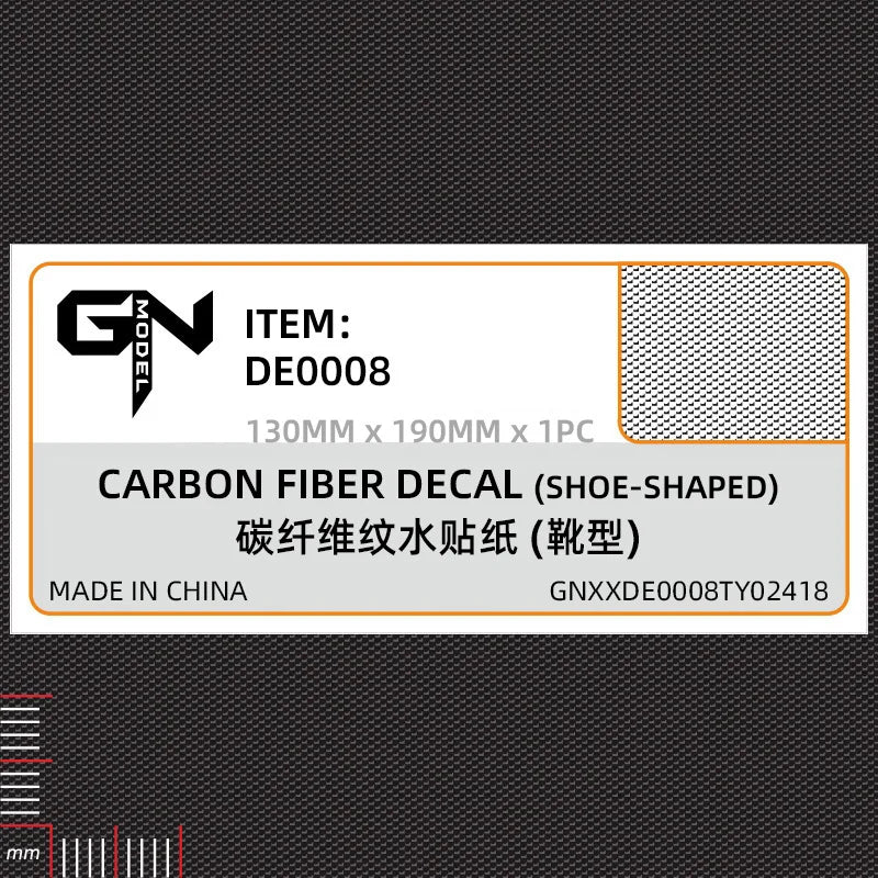 Carbon fiber simulating shoe-shaped water-slide decal with woven texture