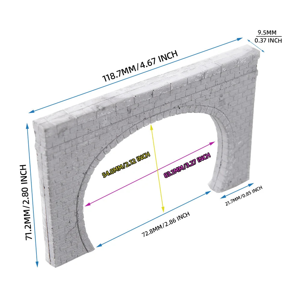 White plastic n scale stone tunnel portal with arch opening for miniature model railway scenery 1:160 scale