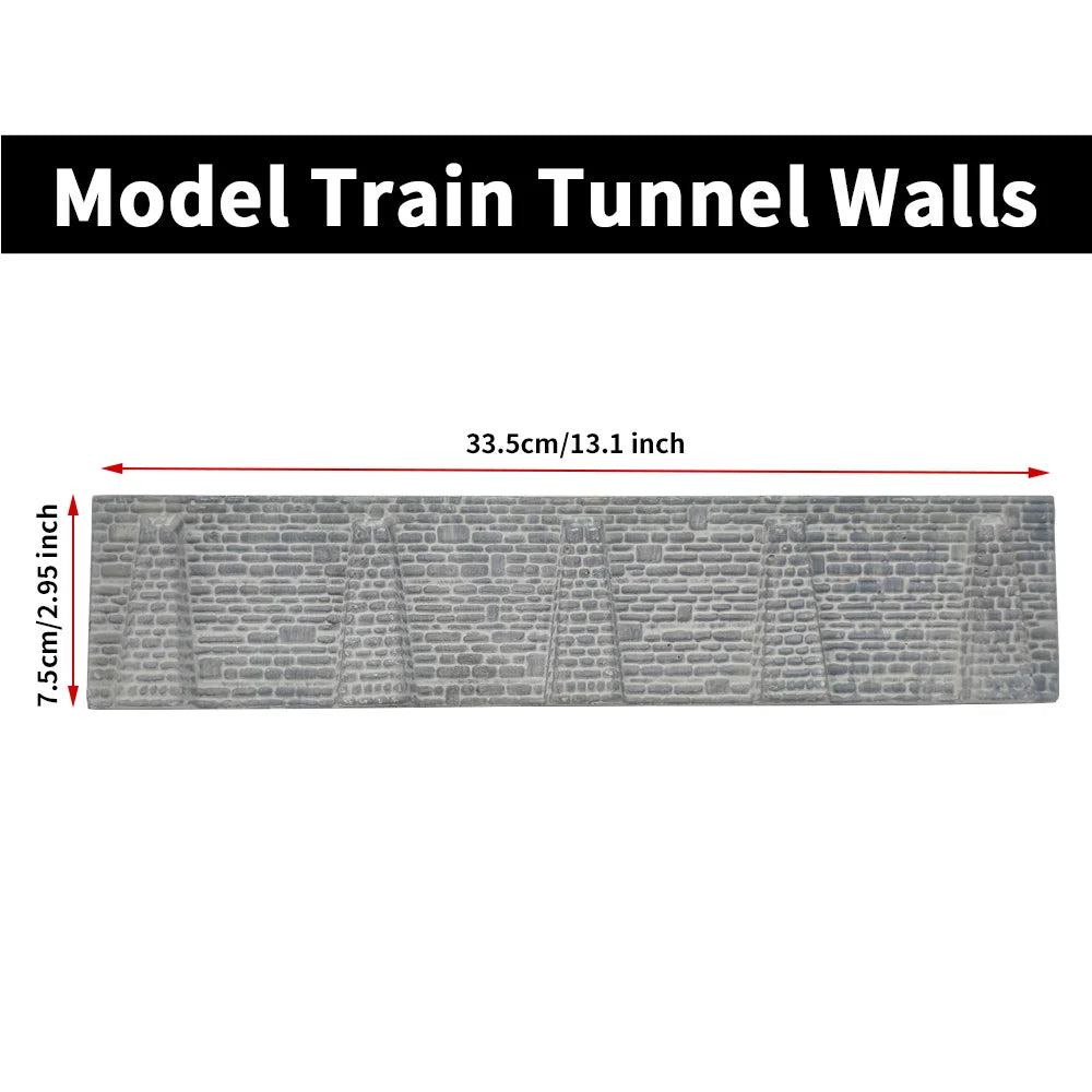 Gray textured n scale stone retaining wall with realistic brick pattern for model train tunnel or viaduct applications