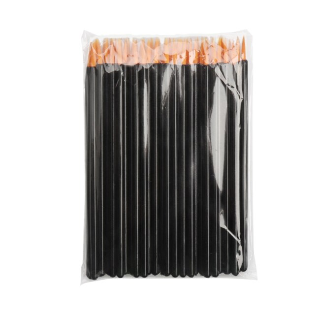 200pcs disposable round brushes with black handles and orange tips in clear bag