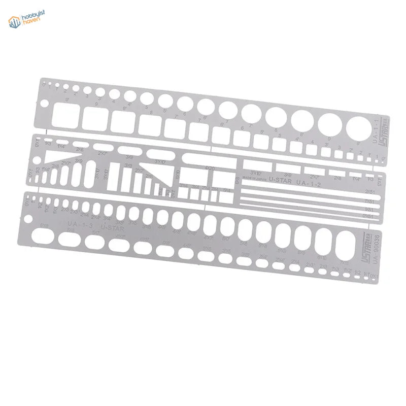 Set of three silver shapes engraving templates for Gundam modeling