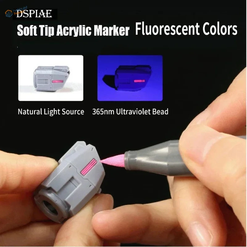 Gray plastic model with pink fluorescent stripe colored by water-based fluorescent pen