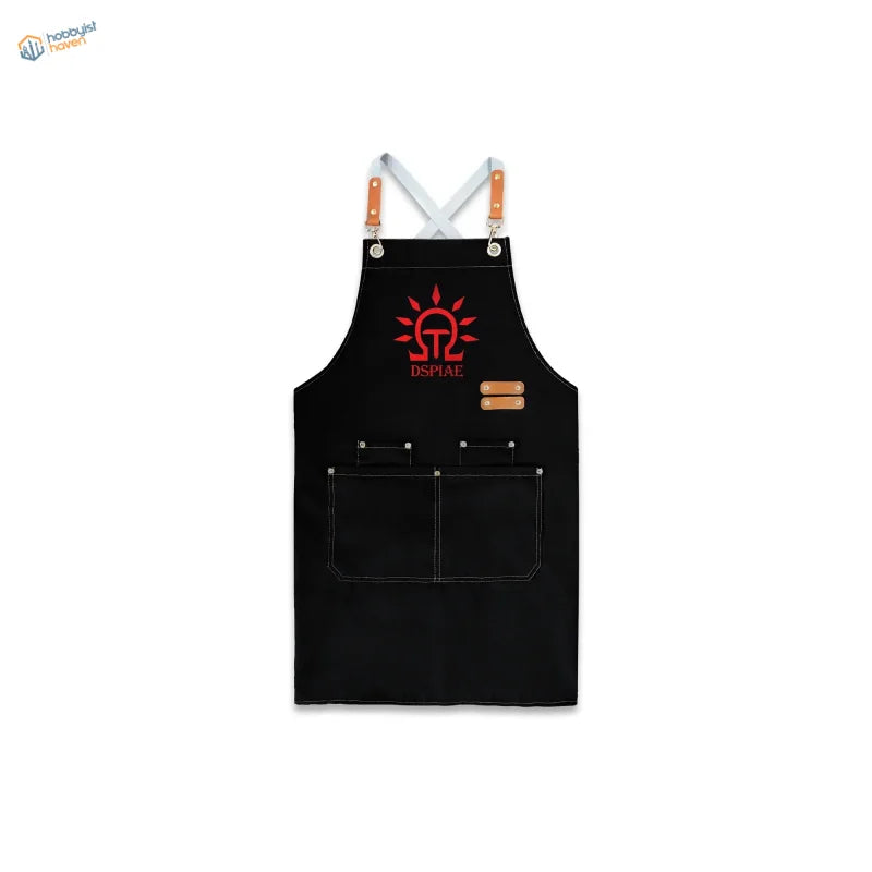 Water-resistant black canvas apron with red logo for scale modeling tools