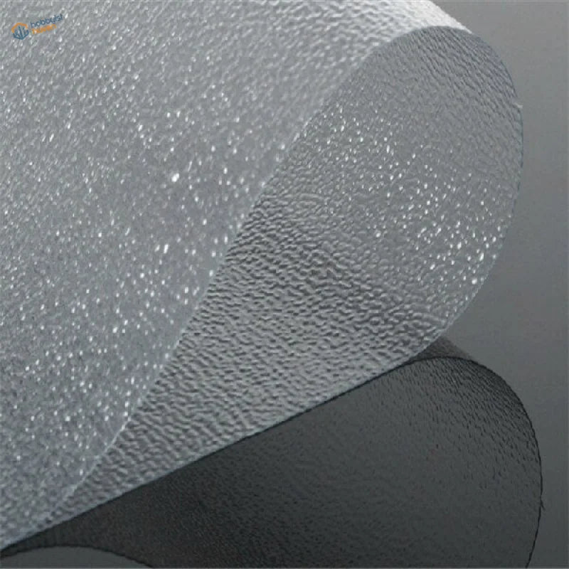 Water simulating transparent PVC sheet with textured glittery embossed finish