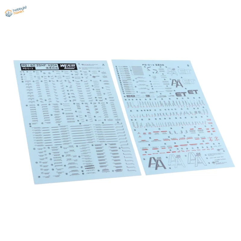 Light blue water slide decals for PG 1/60 Gundam models
