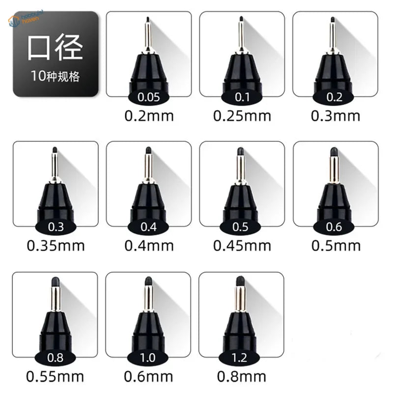 Waterproof panel liner marker black tips with silver nibs 0.05mm to 1.2mm