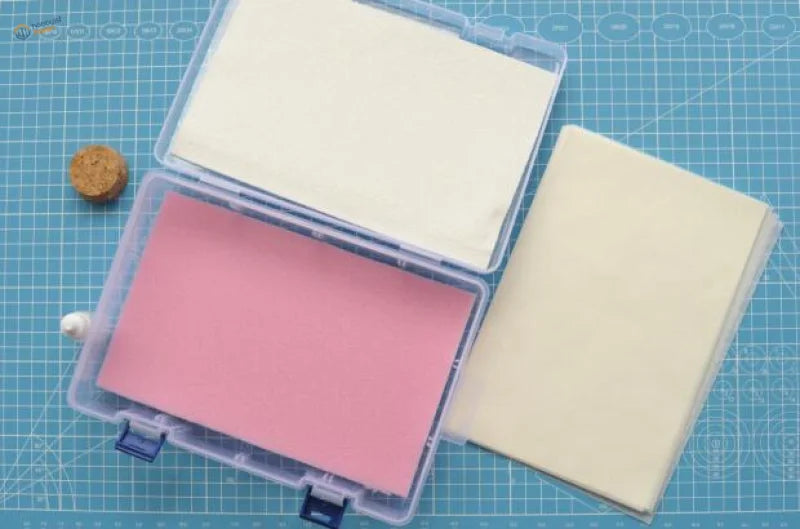 Pink and cream wet palette stamp pads in clear case for scale modeling