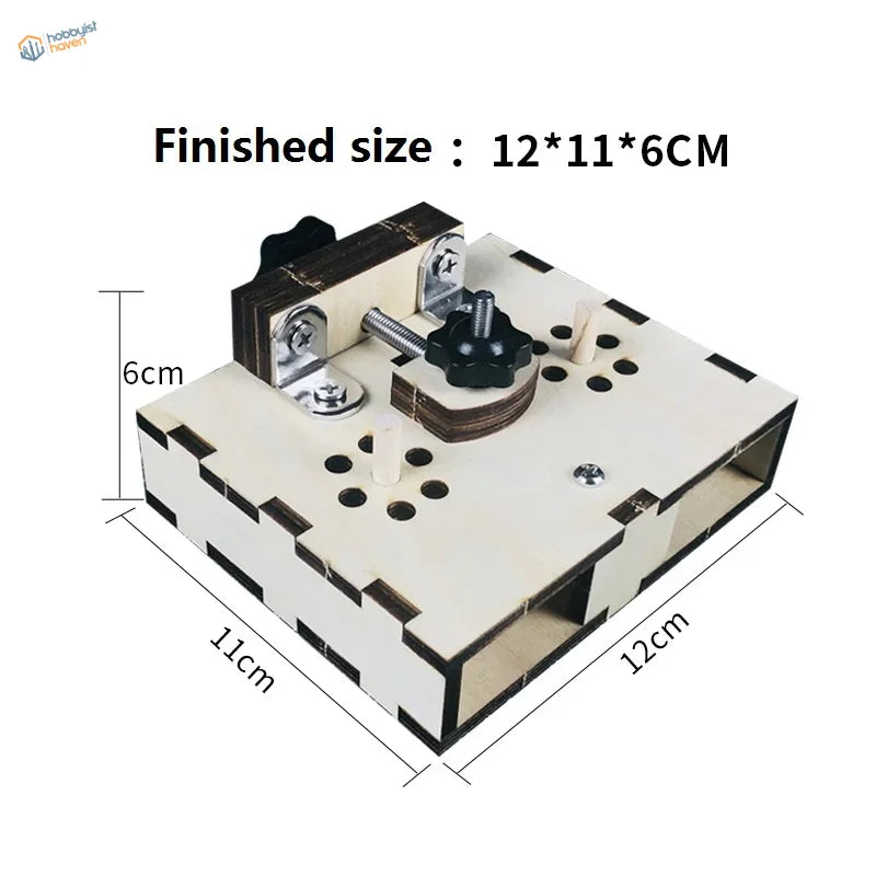 Compact wood bending tool with beige body and brown accents