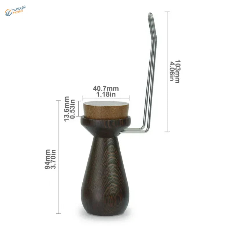 Wood handle for figure painting with dark brown wood, cork top, metal hook