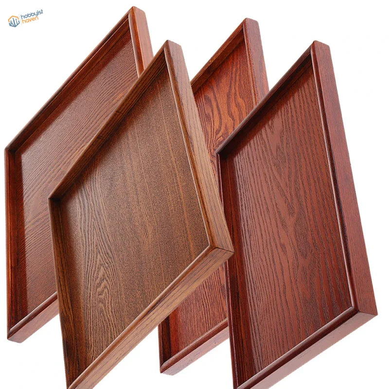 Rectangular wooden bases for dioramas with warm brown finish and wood grain