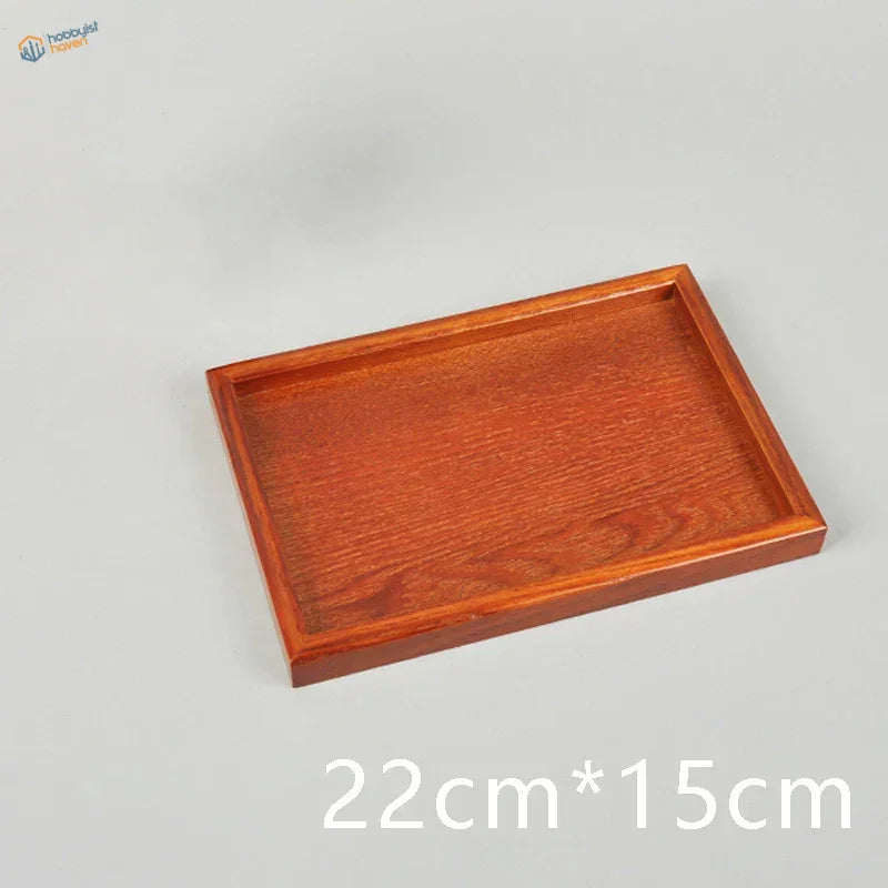 Rectangular wooden base for dioramas with reddish-brown finish and wood grain