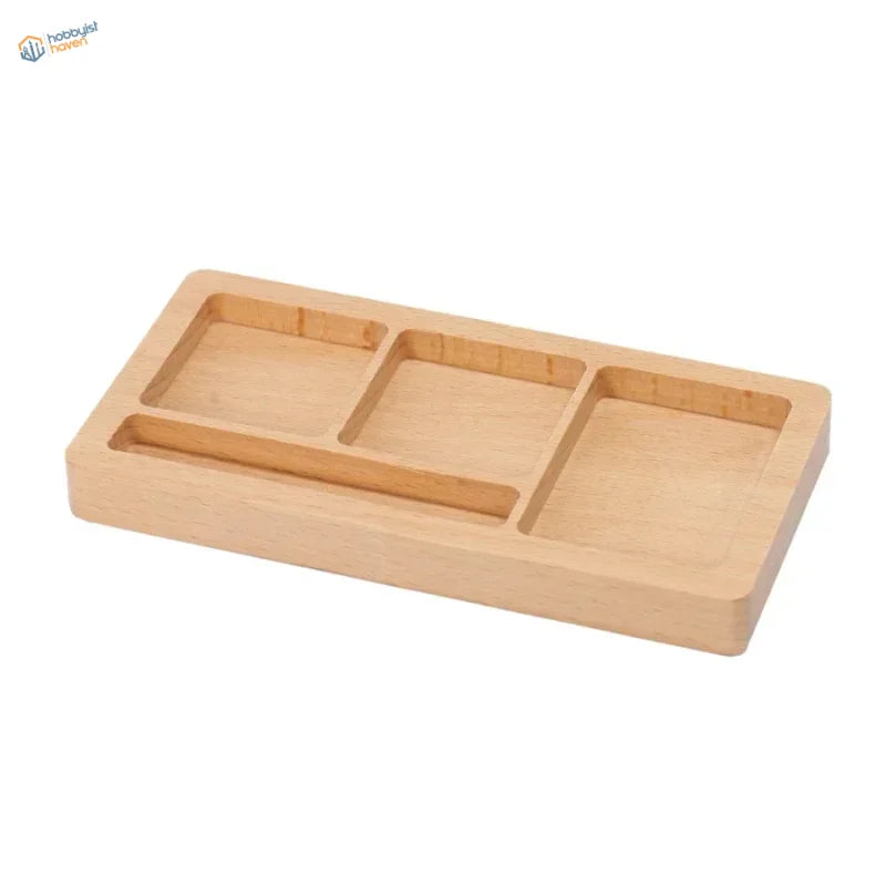 Wooden glue holder tray with 3 compartments and elongated slot