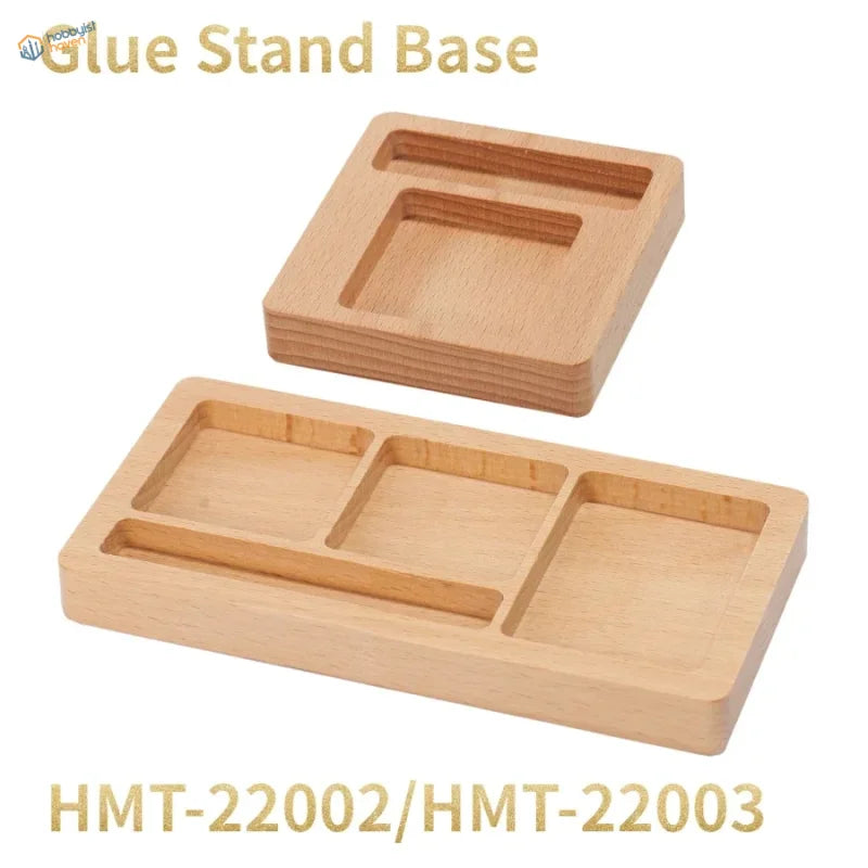 Light wooden glue holder bases with rectangular compartments