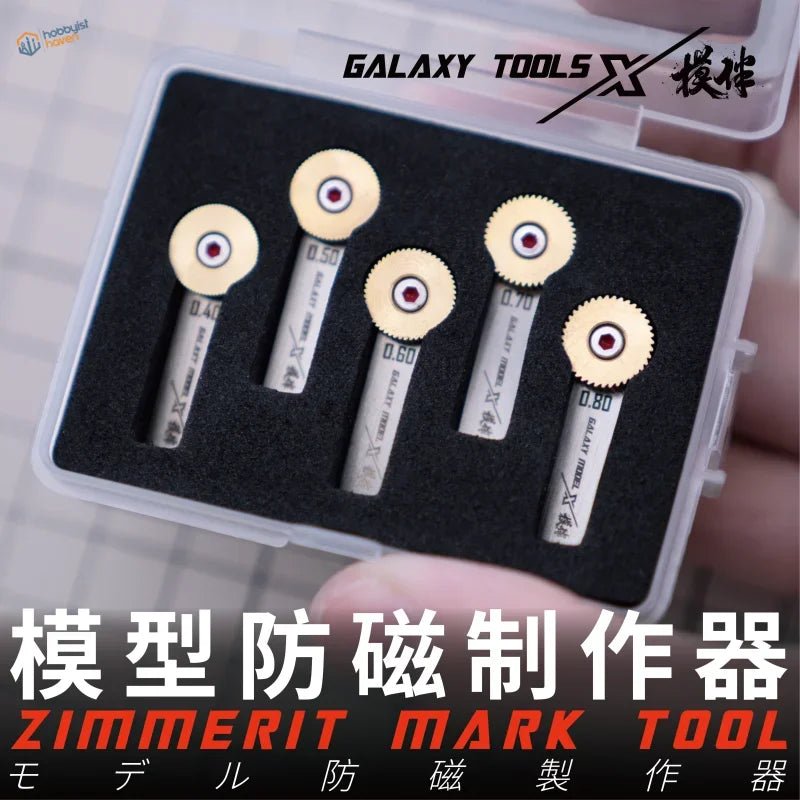Zimmerit making tool: 5 gold gear-shaped precision tools in clear case
