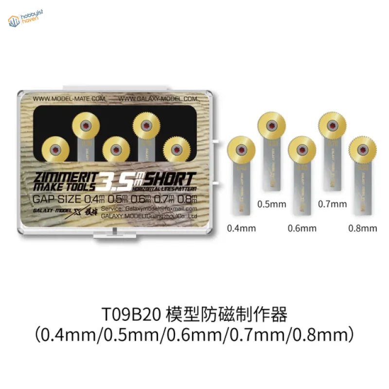 Zimmerit making tool set: 5 gold heads, 0.4-0.8mm gaps, wood-grain case