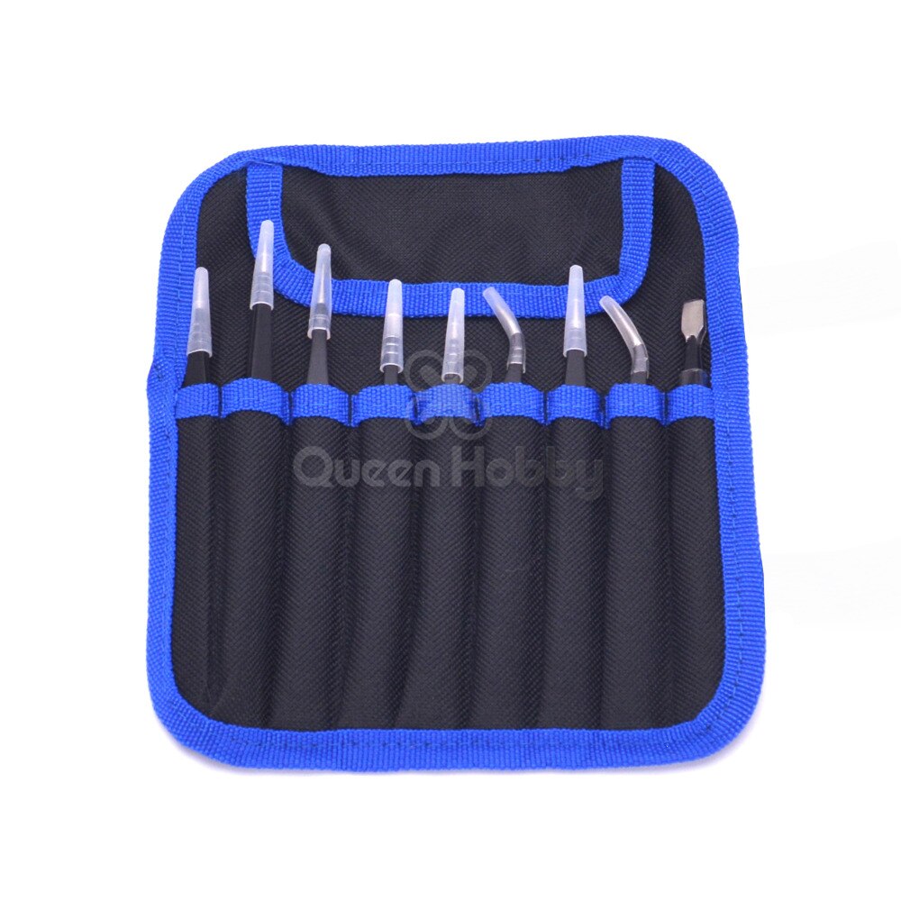 Set de 9 pcs Pinzas de Precisión Antiestáticas de Acero Inoxidable