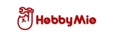Red hobbymie logo with a stylized cartoon character holding a bag featured in hobby mio scale modeling tools collection