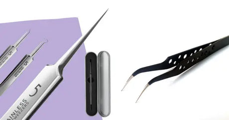 Silver stainless steel precision tweezers with polished finish and engraved branding for scale modeling tools use