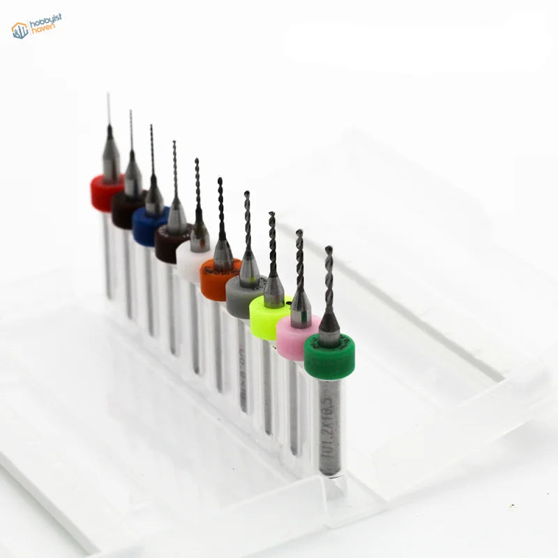 0.1 to 2.0mm colorful carbide micro drill bits in acrylic holder
